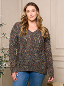 PLUS SIZE LONG SLEEVE V-NECK PULLOVER MULTI COLORS SWEATER