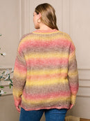 PLUS SIZE LONG SLEEVE V-NECK PULLOVER COLORBLOCK DISTRESS SWEATER