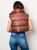 WOMEN'S SLEEVELESS BUTTON CLOSURE POCKETS PUFFER VEST