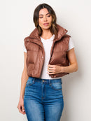 WOMEN'S SLEEVELESS BUTTON CLOSURE POCKETS PUFFER VEST