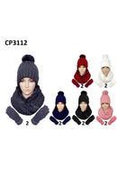 Pom Pom Knitted Beanie Scarf Glove 3 Set CP3112 (12PC)