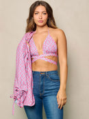WOMEN'S 3/4 SLEEVES BLAZER & BRALETTE MULTI PRINT 2PC TOP