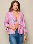 WOMEN'S 3/4 SLEEVES BLAZER & BRALETTE MULTI PRINT 2PC TOP