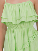 WOMEN'S SLEEVELESS RUFFLE TIERED HIGH-LOW MIDI DRESS
