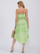WOMEN'S SLEEVELESS RUFFLE TIERED HIGH-LOW MIDI DRESS
