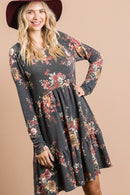 Charcoal Floral French Terry Dress