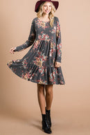 Charcoal Floral French Terry Dress