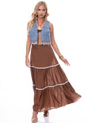 WOMEN'S SLEEVELESS OPEN FRONT DETAILED DENIM VEST