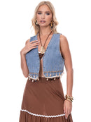 WOMEN'S SLEEVELESS OPEN FRONT DETAILED DENIM VEST