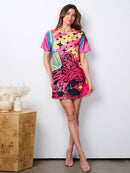 WOMEN'S SHORT SLEEVE GRAPHIC TUNIC MULTI PRINT MINI DRESS