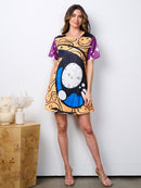 WOMEN'S SHORT SLEEVE TUNIC GRAPHIC MULTI PRINT MINI DRESS