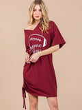 WOMEN'S SHORT SLEEVE V-NECK SIDE RUCHED GRAPHIC MINI DRESS