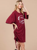 WOMEN'S SHORT SLEEVE V-NECK SIDE RUCHED GRAPHIC MINI DRESS