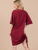 WOMEN'S SHORT SLEEVE V-NECK SIDE RUCHED GRAPHIC MINI DRESS