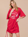 WOMEN'S SHORT SLEEVE V-NECK SIDE RUCHED GRAPHIC MINI DRESS