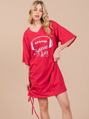 WOMEN'S SHORT SLEEVE V-NECK SIDE RUCHED GRAPHIC MINI DRESS