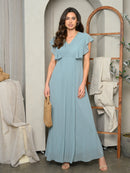 WOMEN'S SHORT SLEEVE PLEATED LACE MAXI DRESS