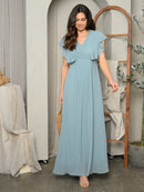 WOMEN'S SHORT SLEEVE PLEATED LACE MAXI DRESS