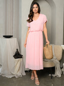 WOMEN'S SHORT SLEEVE V-NECK MAXI DRESS