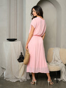 WOMEN'S SHORT SLEEVE V-NECK MAXI DRESS