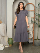 WOMEN'S SHORT SLEEVE TIERED MAXI DRESS