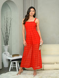 WOMEN'S SLEEVELESS RUFFLE PLAID JUMPSUIT