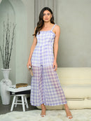 WOMEN'S SLEEVELESS RUFFLE PLAID JUMPSUIT