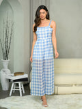 WOMEN'S SLEEVELESS RUFFLE PLAID JUMPSUIT