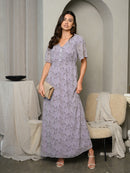 WOMEN'S SHORT SLEEVE PEAL BUTTON MAXI DRESS