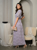 WOMEN'S SHORT SLEEVE PEAL BUTTON MAXI DRESS