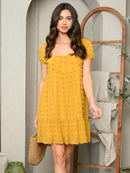 WOMEN'S SQUARE NECK POM POM DETAILED  MIN DRESS