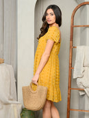 WOMEN'S SQUARE NECK POM POM DETAILED  MIN DRESS