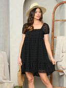 WOMEN'S SQUARE NECK POM POM DETAILED  MIN DRESS