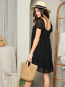 WOMEN'S SQUARE NECK POM POM DETAILED  MIN DRESS