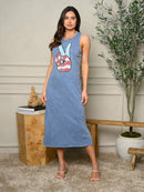 WOMEN'S SLEEVELESS KNIT GRAPHIC MIDI DRESS