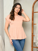 WOMEN'S SHORT SLEEVE PEPLUM TOP