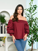 WOMEN'S RUFFLE LONG SLEEVE OFF SHOULDER TOP