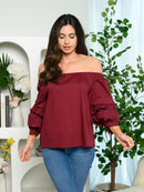 WOMEN'S RUFFLE LONG SLEEVE OFF SHOULDER TOP