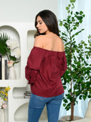 WOMEN'S RUFFLE LONG SLEEVE OFF SHOULDER TOP