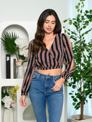 WOMEN'S PEEK A BOO LONG SLEEVE WRAP TOP