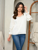 WOMEN'S LONG SLEEVE LACE TRIM TOP