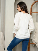 WOMEN'S LONG SLEEVE LACE TRIM TOP