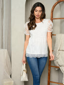 WOMEN'S SHORT SLEEVE TRIMMED LACE TOP
