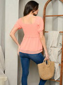 WOMEN'S SHORT SLEEVE SMOCK RUFFLE TOP