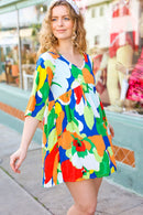 Bright Thoughts Green Floral Print V Neck Babydoll Dress (Open Pack)