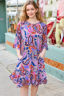Give Your All Taupe & Lavender Paisley Ruffle Hem Midi Dress (Open Pack)