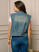 WOMEN'S SLEEVELESS BUTTON UP STUDS DENIM VEST