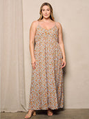 PLUS SIZE SLEEVELESS V-NECK FLORAL MAXI DRESS