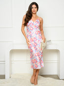 WOMEN'S SLEEVELESS V-NECK PRINT MIDI DRESS