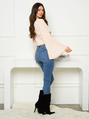 WOMEN'S LONG BELL SLEEVE V-NECK BUTTON UP TOP